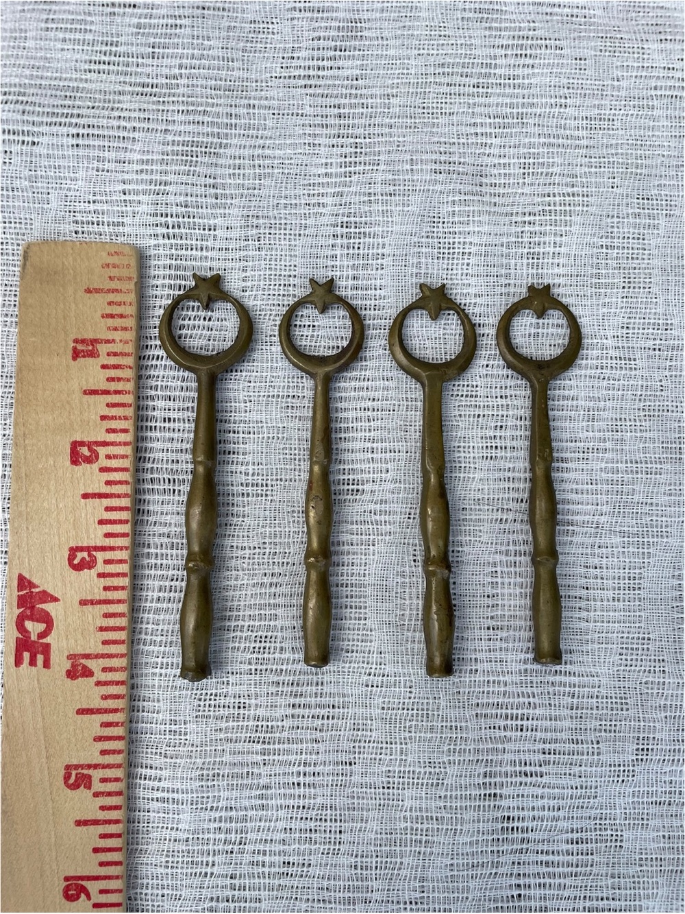 4 Ottoman Star & Crescent Brass Skewer Handles - Picture 5 of 8